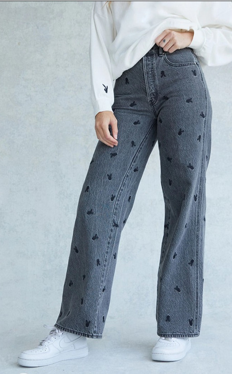 PacSun Denim - Playboy PacSun Women’s Jeans Size 26 Black/Gray Denim Embroidered Bunnies YTK